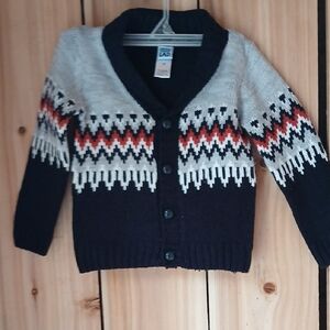 Kids Patterned Cardigan - Navy, White, and Orange